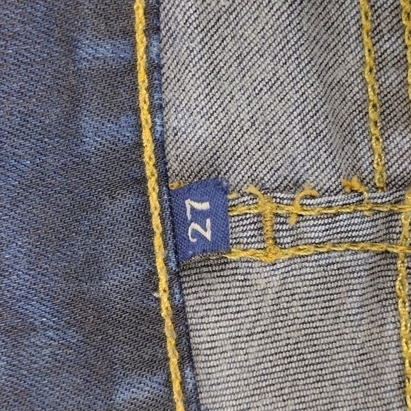 Carmar Blue Dark Wash Five Pocket Mid Rise Ripped Distressed Skinny Jeans - Picture 6 of 12